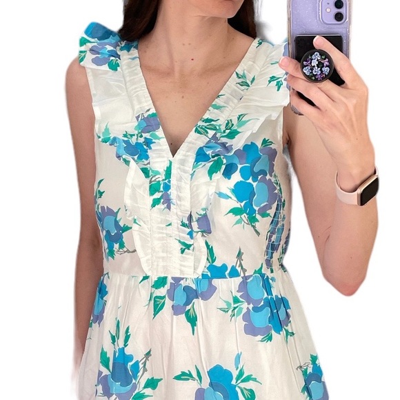 *NWT* J. Crew Printed V-Neck Smocked Midi Dress w/ Pockets, Tiered Swing Dress - Picture 6 of 14